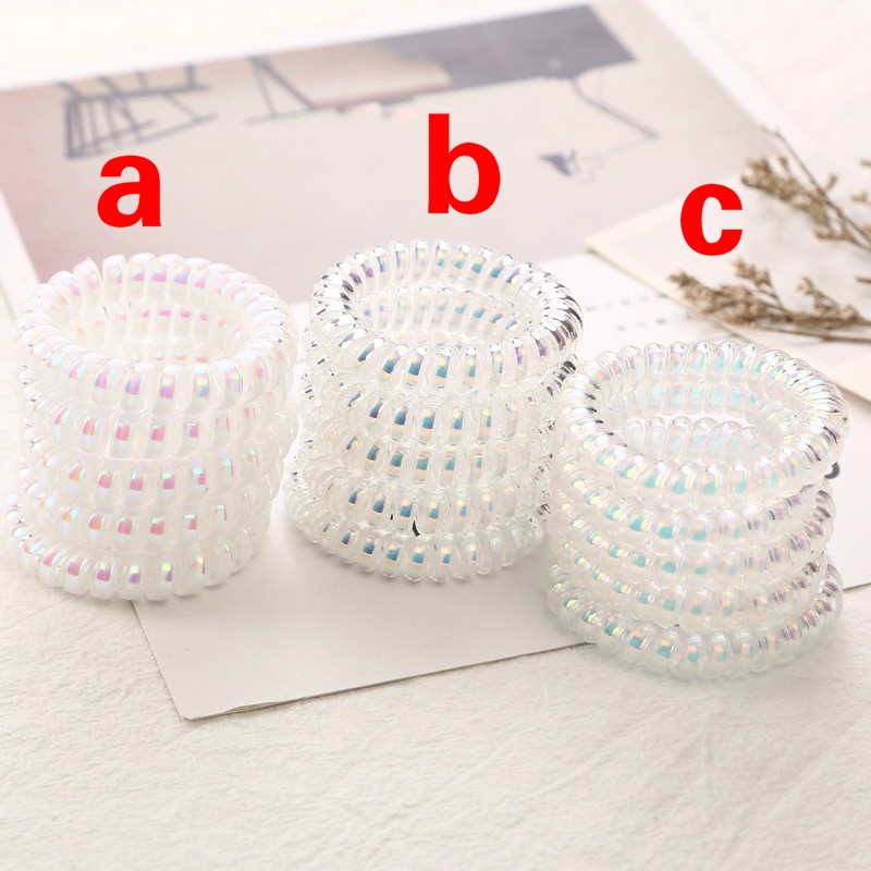 5pcs Glitter Elastic Spiral Telephone Wire Design Plastic Hair Ties Ponytail Holder Hair Styling Tool