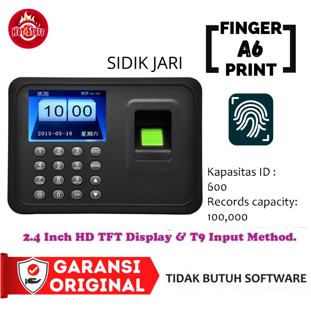 Jual FINGER PRINT A6 Biometric Time Attendance Mesin Absensi Sidik Jari