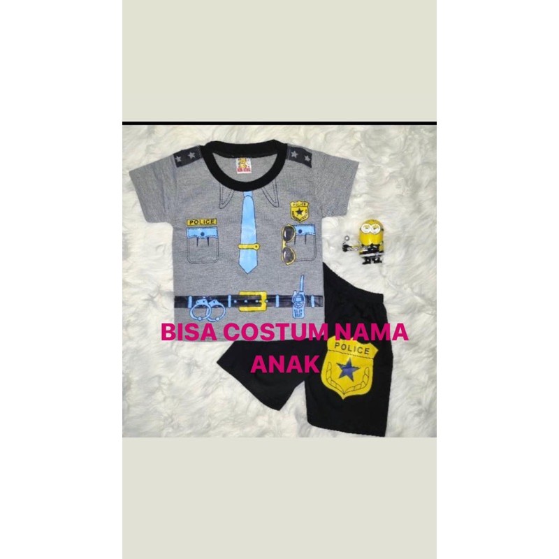 COSTUM NAMA/CUSTOM REQUEST NAMA ANAK SETELAN ANAK KARAKTER POLISI 6-12 BULAN PAKAI