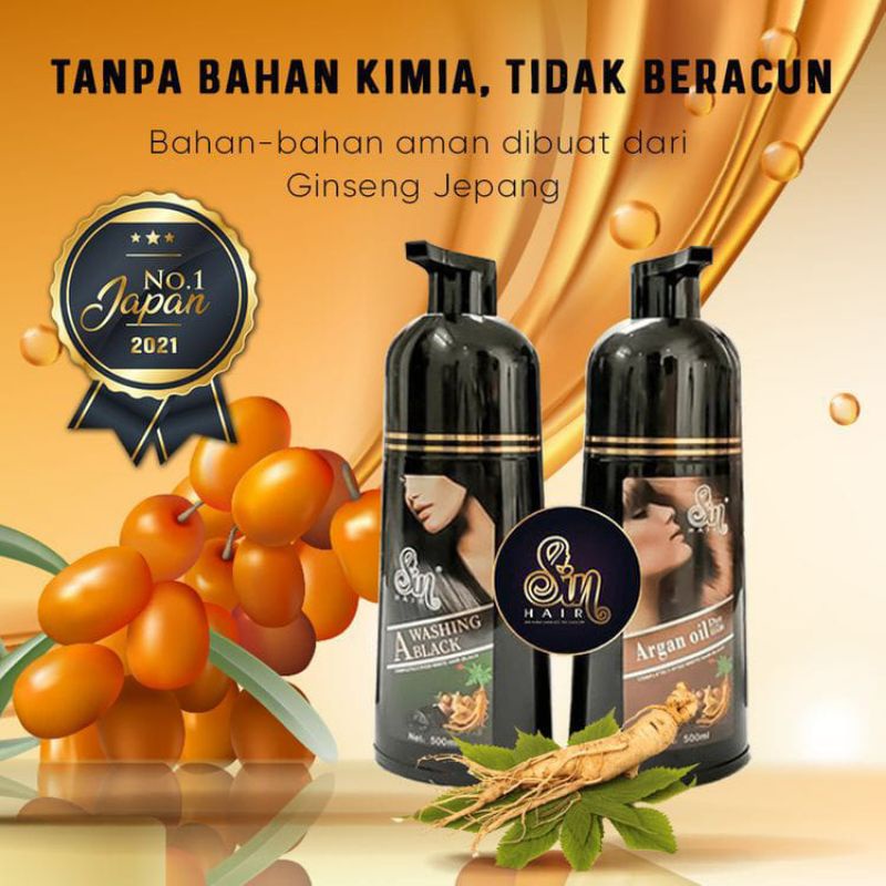 Shampo Sin Hair Original No 1 di Jepang Penghitam Uban Pewarna Rambut Alami Washing Black 300ml