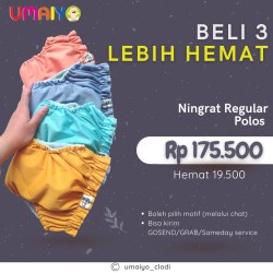 Paket Murah 3 Pcs Clodi Ningrat AIO Reguler  Motif Polos BB 5-17 Kg  Popok All In One Cuci Ulang