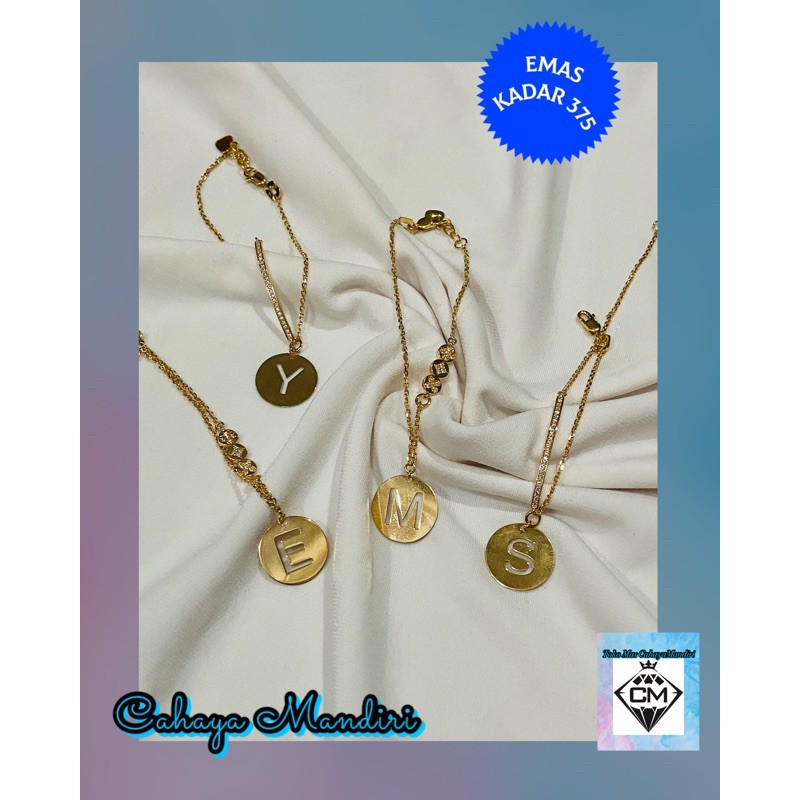 Gelang Huruf Emas King Halim Kadar 375 (8K) Berat +/-  2,1 Gram Huruf E,M,S,Y