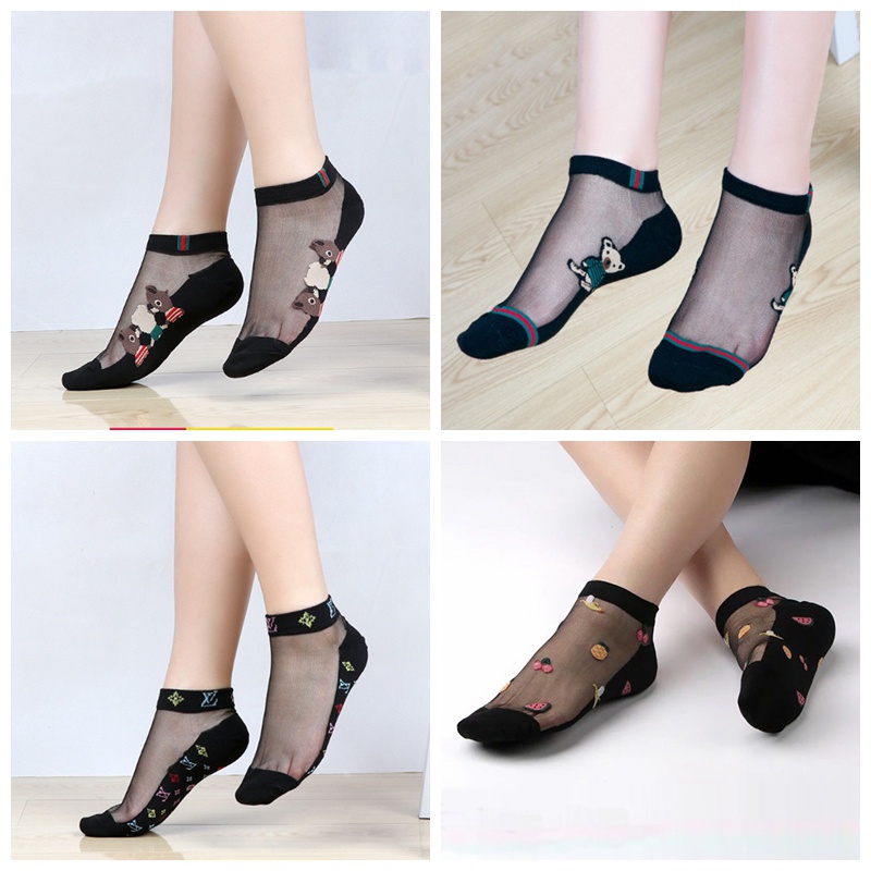 kaus kaki Wanita Fashion kasual transparan kaos kaki kartun Lace Pendek Socks 05S