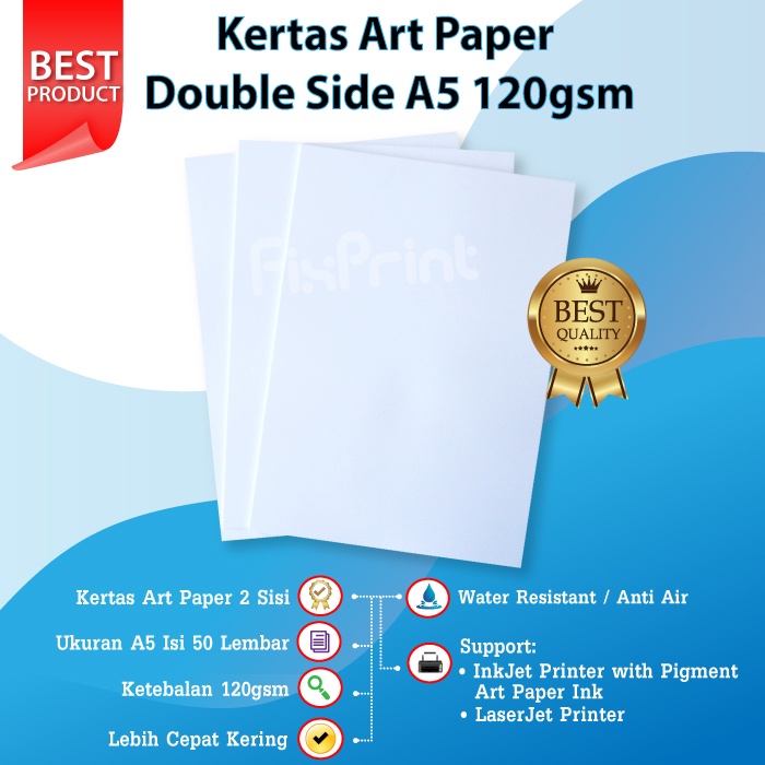 50 Sheets Kertas Art Paper A5 120gsm 120 gsm Print Foto Photo Double Side