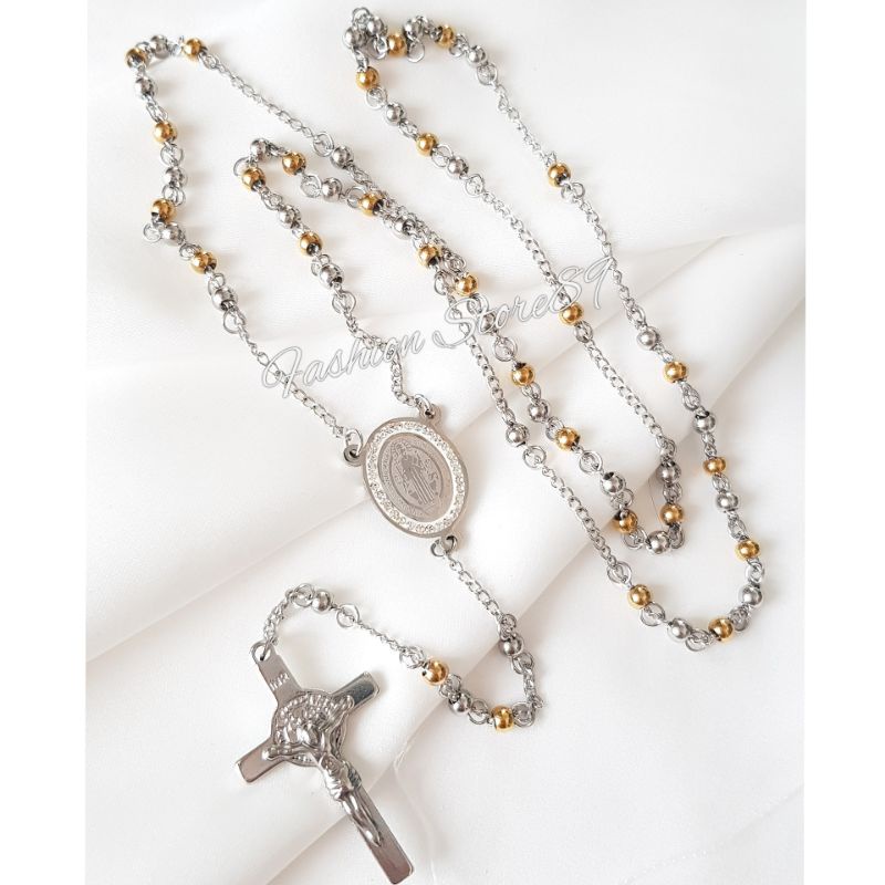 Kalung Rosario Kalung Doa Rosario Titanium Kombinasi Blackwhite kombinasi GoldWhite import Titanium Antikarat