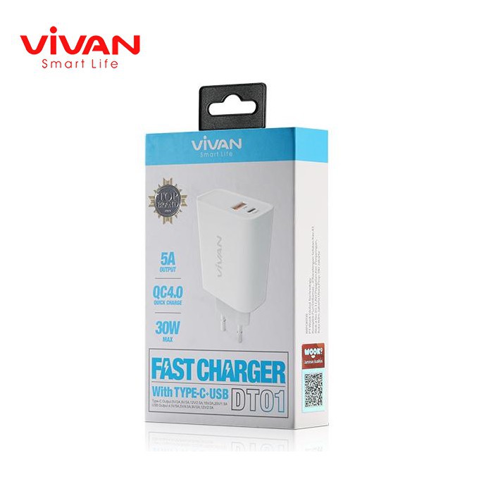 Charger Fast Charging Vivan DT01 Adapter 30W Fast Charger 5A - Garansi Resmi 1 Tahun