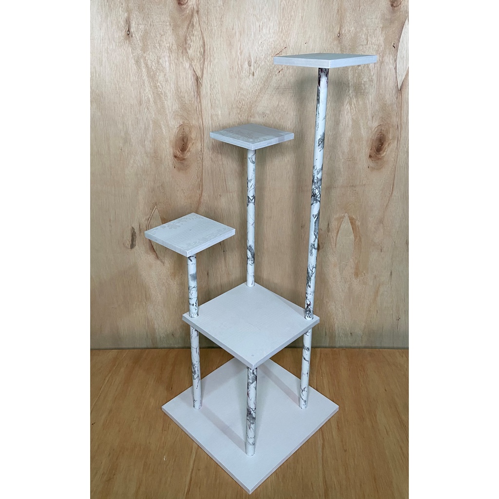 RAK POT BUNGA SUSUN MINIMALIS RAK DINDING LANTAI TINGKAT 4 BESAR KOTAK PUTIH MARMER PUTIH