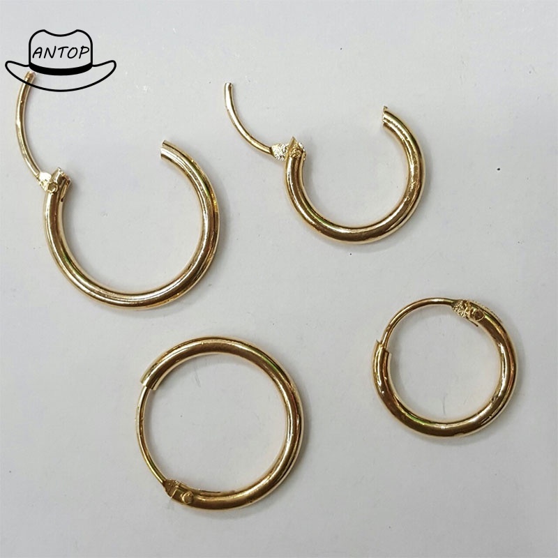 1 Pair Dasar Anting Hoop Kecil Sederhana Tabung berlapis Emas Anting Lingkaran Stud ANTOP