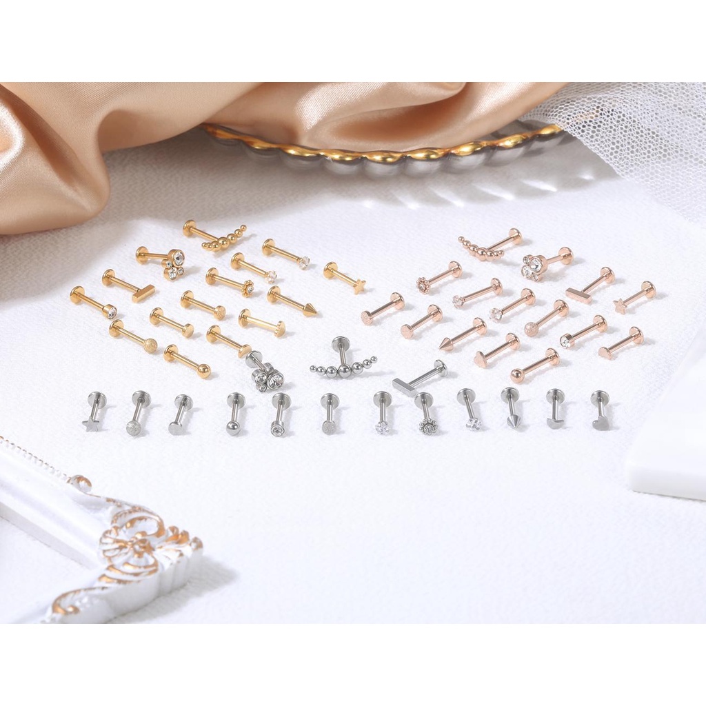 1pc Anting Tindik Bibir Bahan Stainless Steel Warna Rose Gold