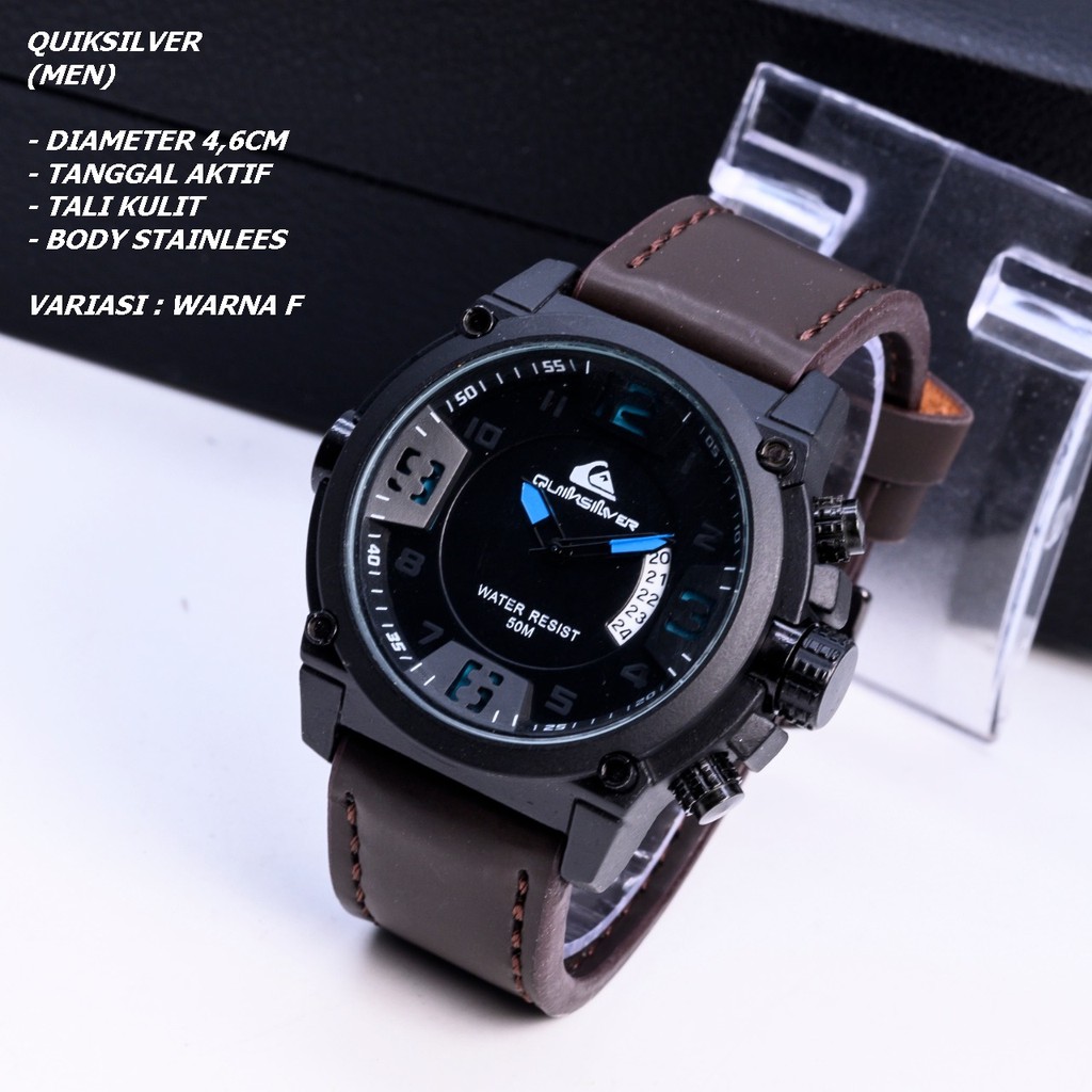 JAM TANGAN PRIA QUIKSILVER TALI KULIT BODY BULAT TANGGAL AKTIF
