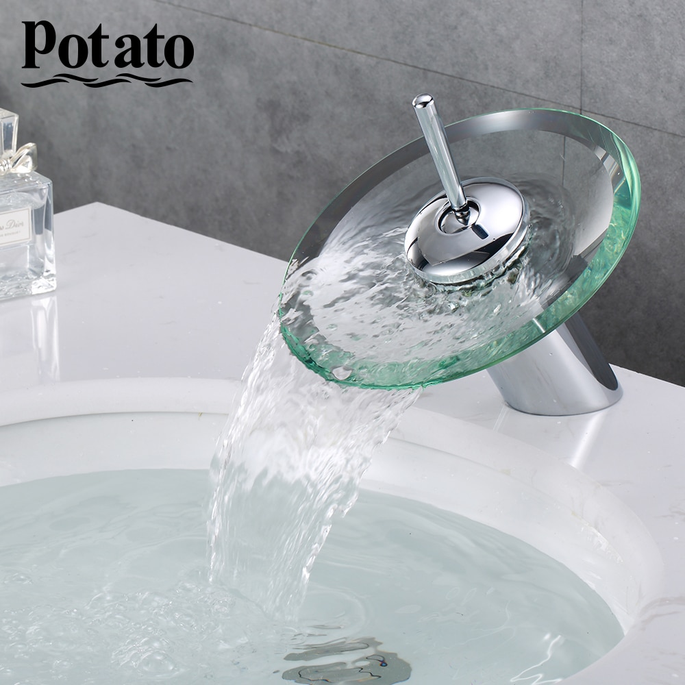 Promo Spesial Potato Bathroom Basin Faucet High Quality Brass Circle Waterfall Glass Vessel Chrome Shopee Indonesia