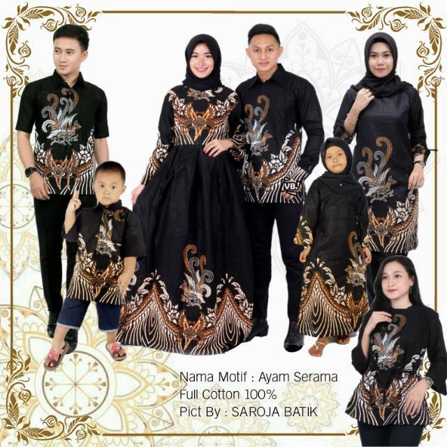 Saroja (091) Couple Keluarga Batik Gamis Batik Katun Premium Motif Ayam