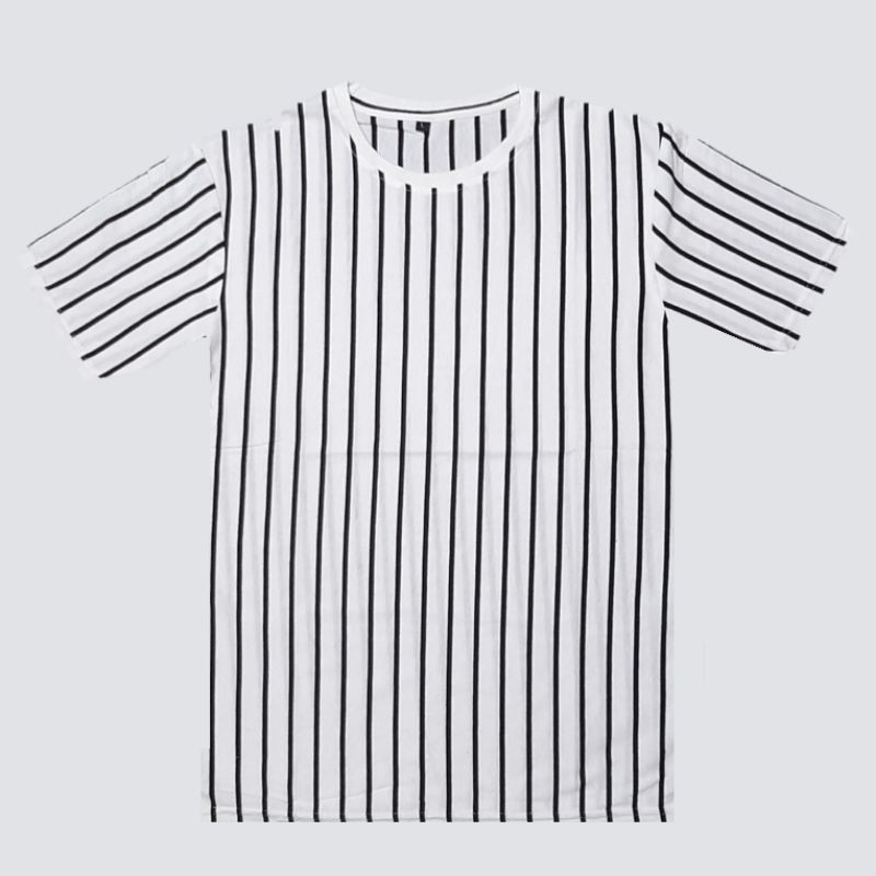 Kaos Garis Vertikal | Putih Hitam (Garis Tipis)