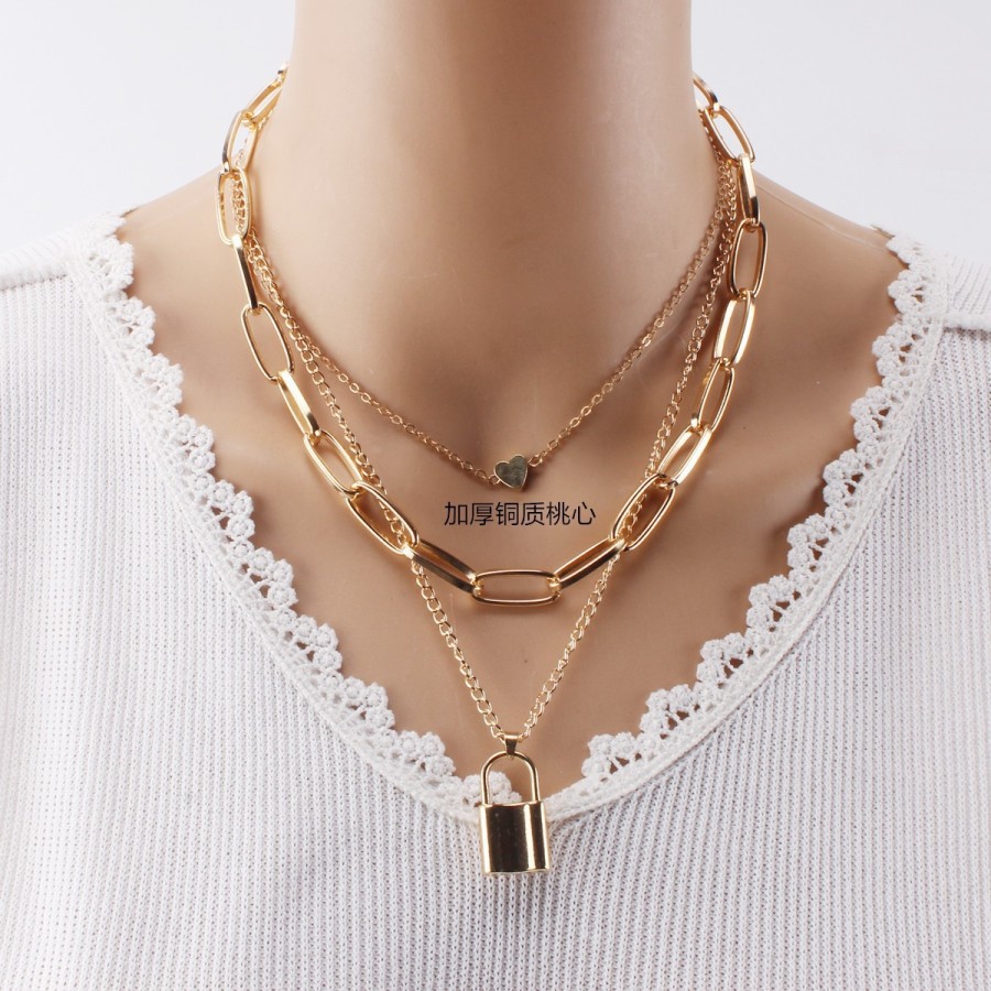 CH-12 set 3 pcs kalung choker wanita rantai gembok punk korea kpop