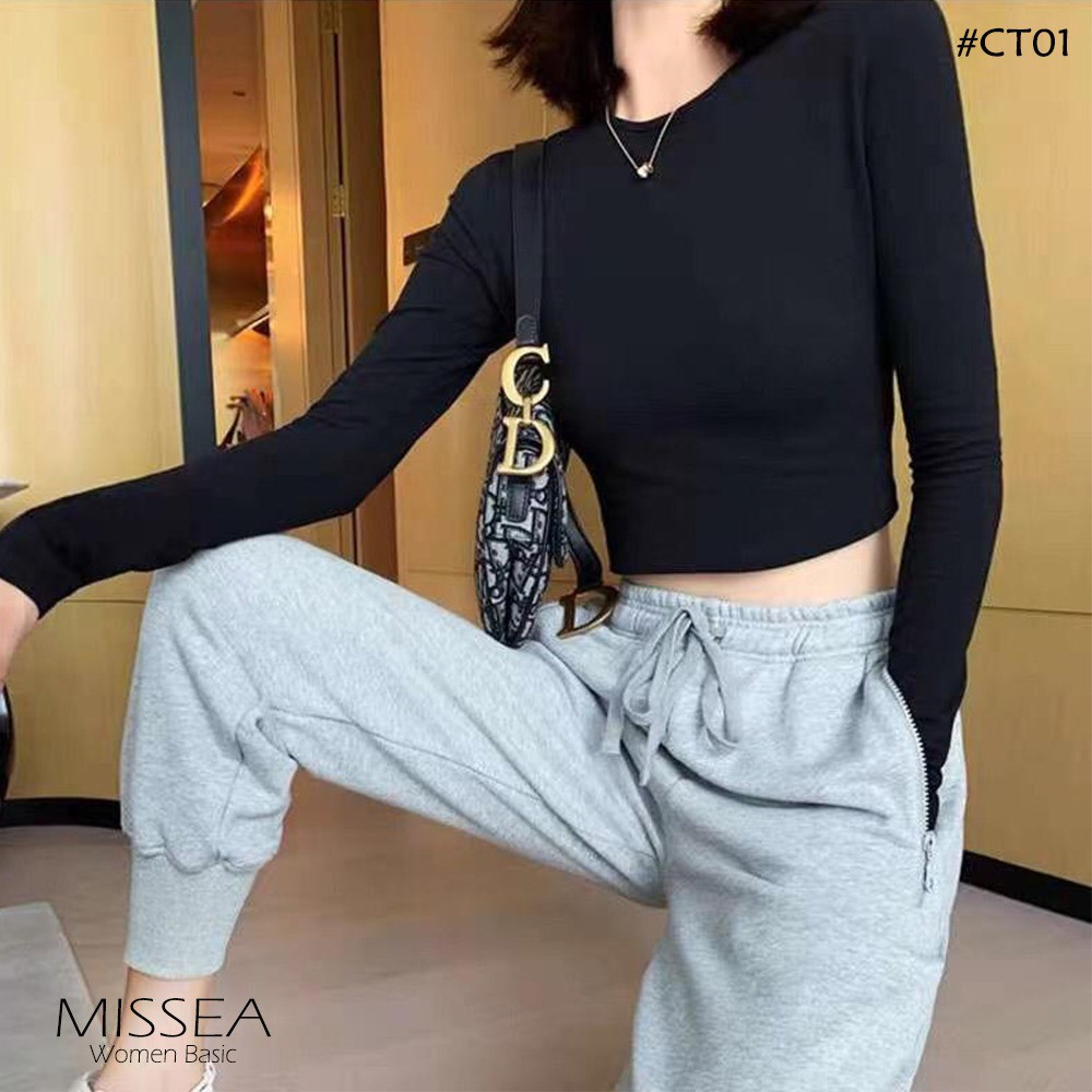 (BISA COD) CROP TOP WANITA IMPORT - Baju Atasan Kaos Cewek Lengan Panjang Pasbody Bahan Adem Premium