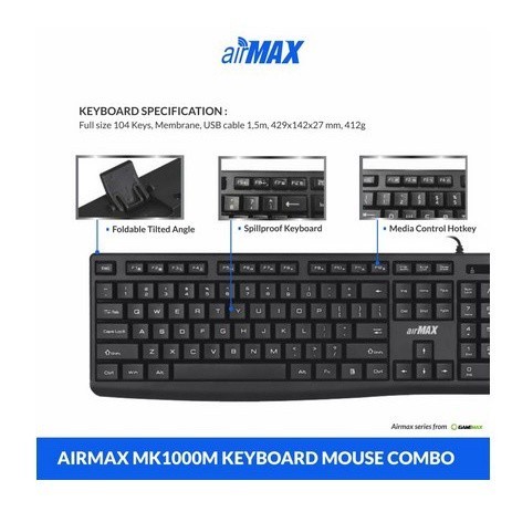 Keyboard Mouse Airmax Mk100M Mk-1000M Garansi 1Tahun Usb