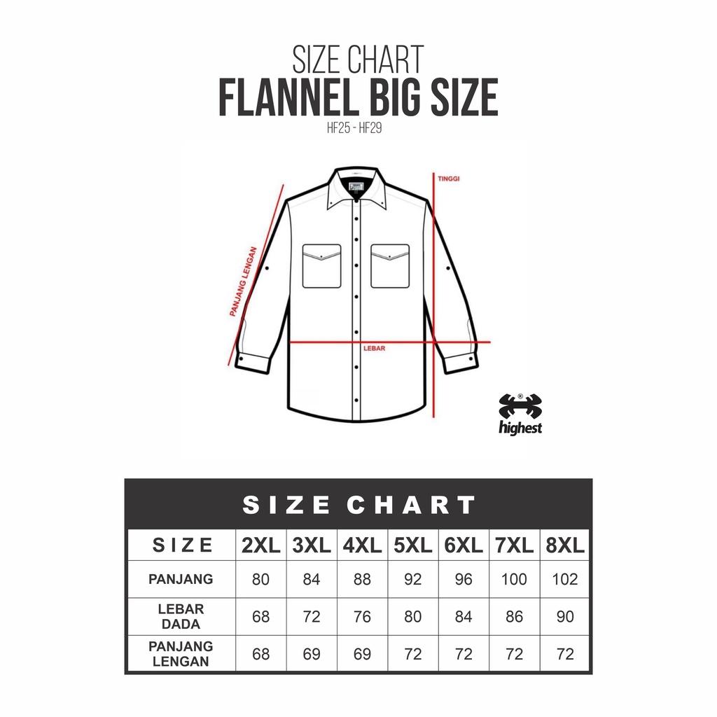 HIGHEST Kemeja Flanel Kotak Jumbo Big Size Panjang Hf