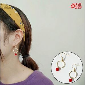 Anting Korea Import Simple Round Red Pearl