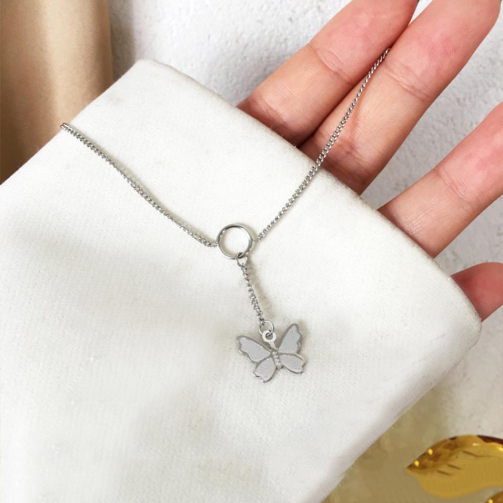 Kalung Choker Liontin Butterfly Bahan Metal Lapis Silver Untuk Wanita