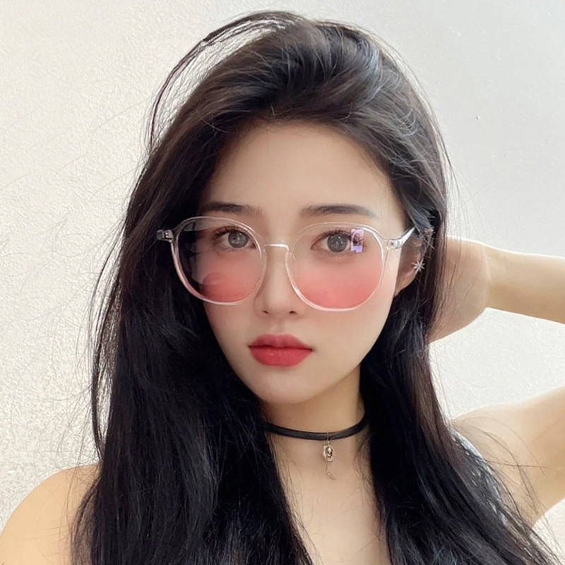 Kami Bunga Korea Besar Persegi Bingkai Kacamata Blusher Untuk Wanita Perempuan ins Trendi Oversized Gradual Lensa Pink Kacamata Kecantikan Luar Ruangan Steet Fashion Eyewear