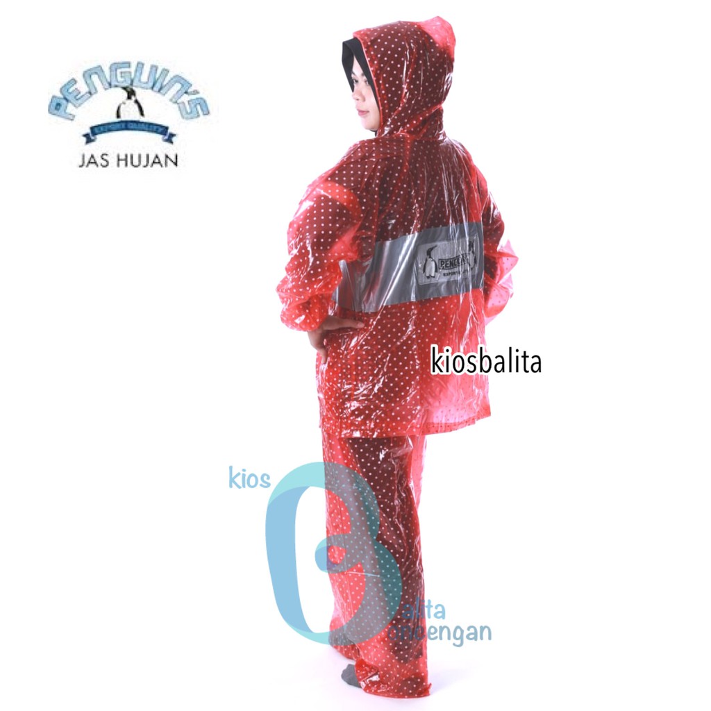 JAS HUJAN JAKET CELANA POLKADOT PENGUIN'S 100% PVC BAHAN TEBAL DAN AWET / RAINCOAT PENGUINS PREMIUM