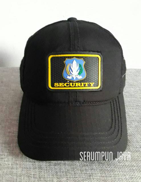 TOPI SECURITY HITAM LOGO BIRU - TOPI VELCRO SECURITY + PATCH