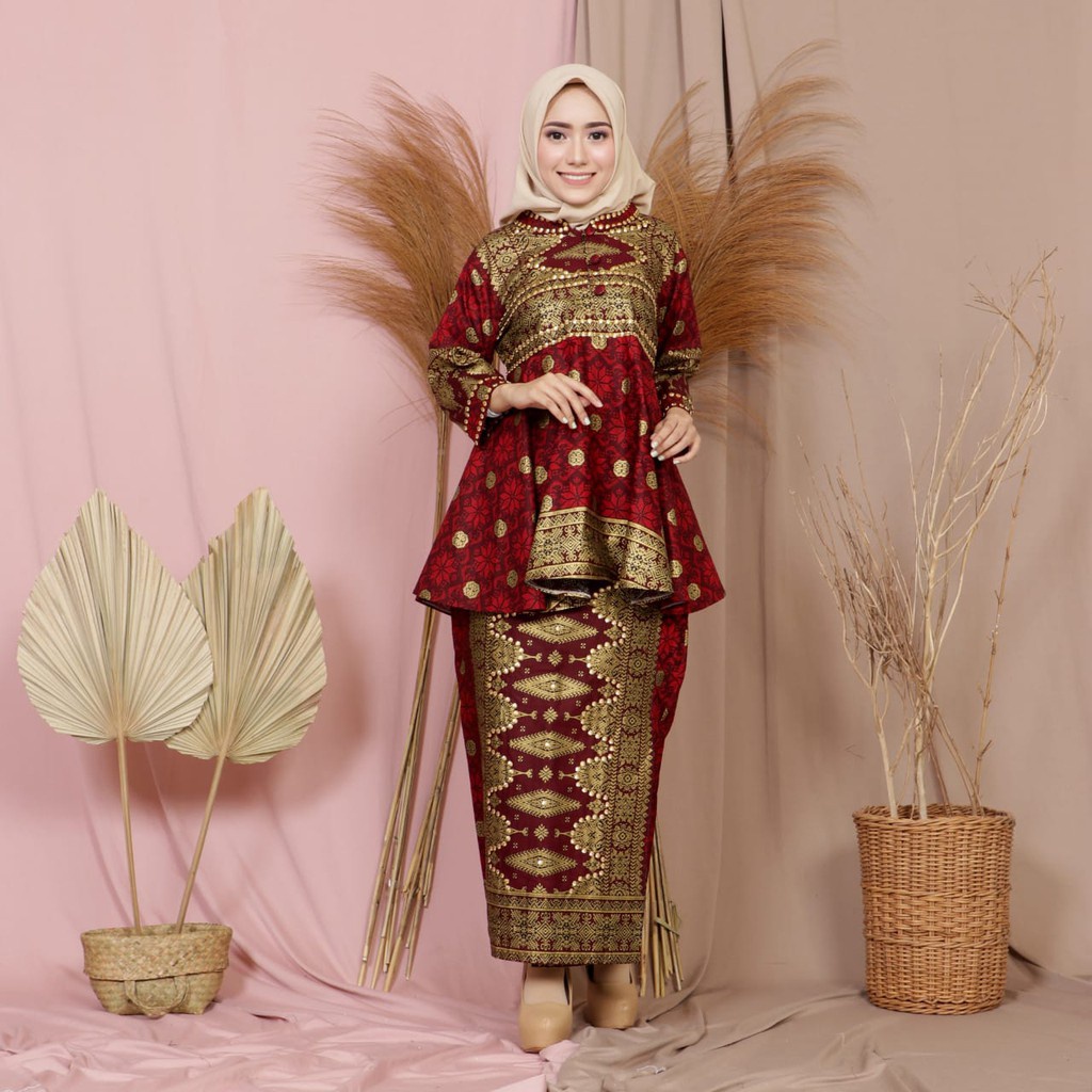 Baju Wanita Setelan Songket Palembang Printing Pakaian Tradisional Kondangan Pesta