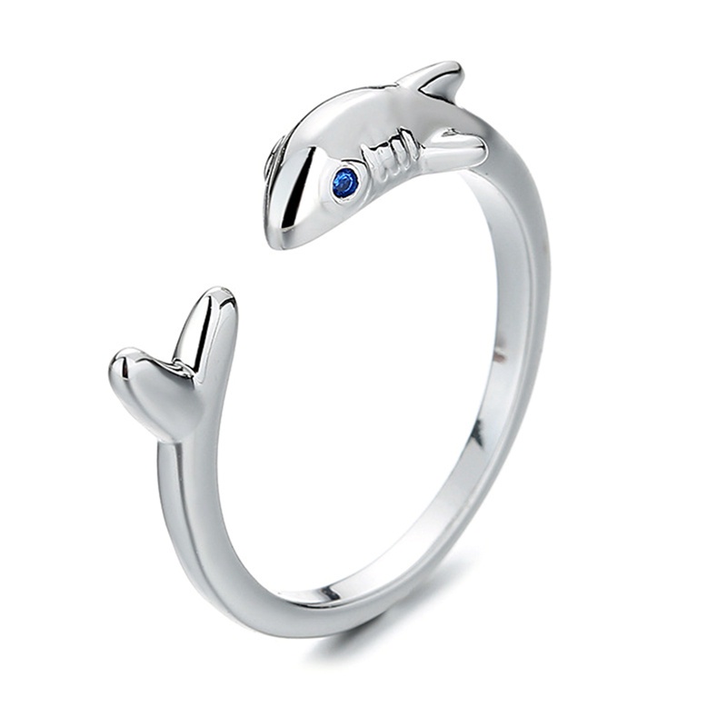 Shark Open Ring European And American Creative Personality Plated 925 Silver Fashion Ring Men And Women