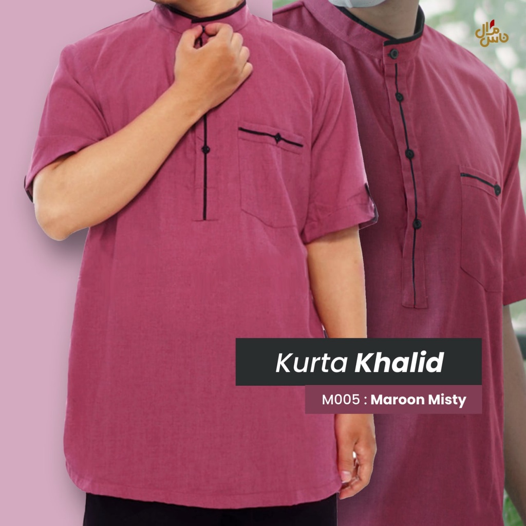 Baju Koko Kurta Pria Dewasa Lengan Pendek Bahan Katun KHALID Gratis Peci Rajut