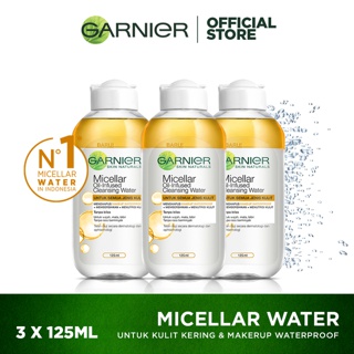 Image of Garnier Micellar Water Oil Infused 125 ml x 3pcs - Skincare Pembersih Wajah Makeup Waterproof