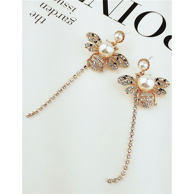 LRC Anting Tusuk Fashion Gold Studded Fringed Bee Stud Earrings F49291