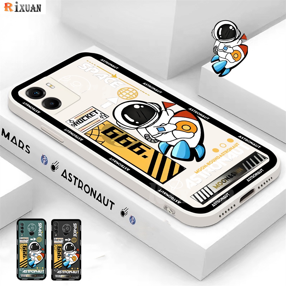 Casing Roket Astronot Ruang Fashion Untuk VIVO Y36 Y16 Y35 Y22 Y12s Y11 Y12 Y15 Y17 Y21T Y21A Y20 Y33S Y21S Y19 Y15S Y15A Y01 Y20S Y19 Y91C Y1s Y30 S1 Soft Square TPU Cover Rixuan