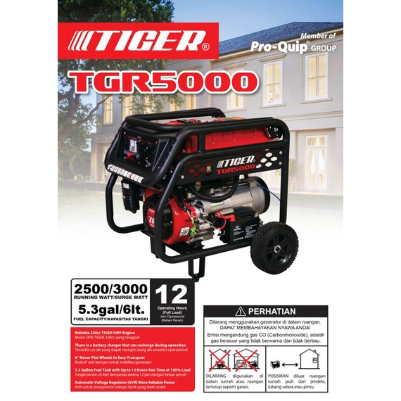 Mesin Genset  4tak 2500watt max output 3000watt Tiger TGR5000 Murah