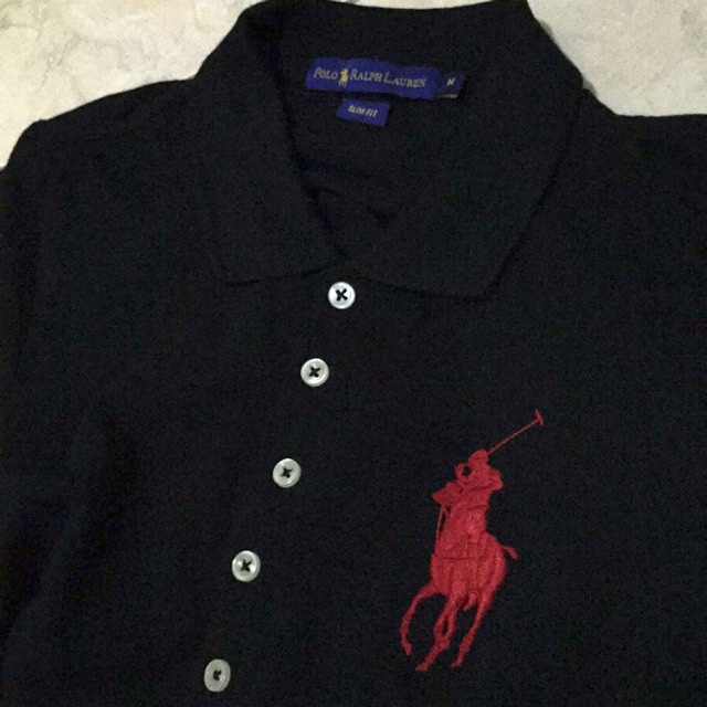 dress kerah wanita Polo Ralph Lauren slim fit size M warna black preloved