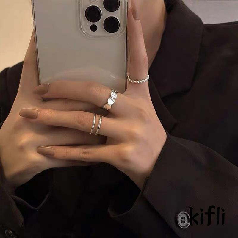 （kifli）Ins Populer Gaya Sederhana Twist Payet Wanita Vintage Desain Geometris Fashion Cincin Ekor 3 Buah Set