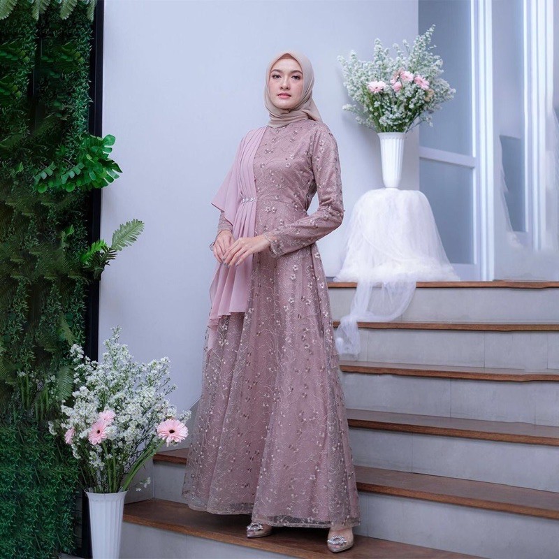 GAMIS LEBARAN GAMIS BROKAT TILLE MUTIARA DRESS BRUKAT MEWAH GAMIS SYAR'IE MODERN GAMIS TUNANGAN