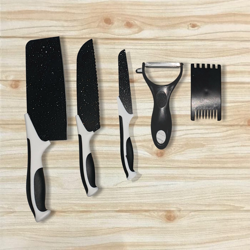 COD - Set Pisau Dapur isi 5 pcs Pisau Dapur + Hitam J13 pisau set warna + talenan Knife Set 5 Pcs