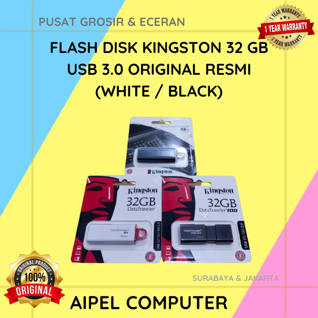 FDK32 | FLASH DISK KINGSTON 32 GB USB 3.0 ORIGINAL RESMI (WHITE / BLACK)