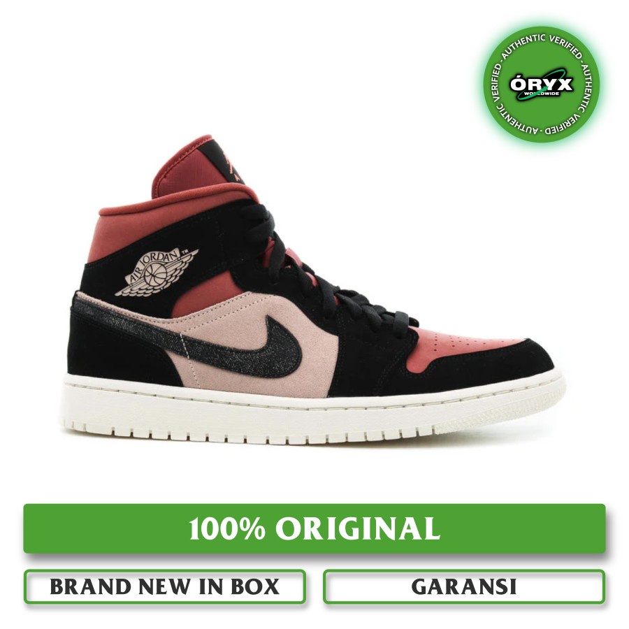 N*ke Air J*rdan 1 Mid Burgundy / Dusty Pink / Canyon Rust / Black (BQ6472-202) 100% ORIGINAL