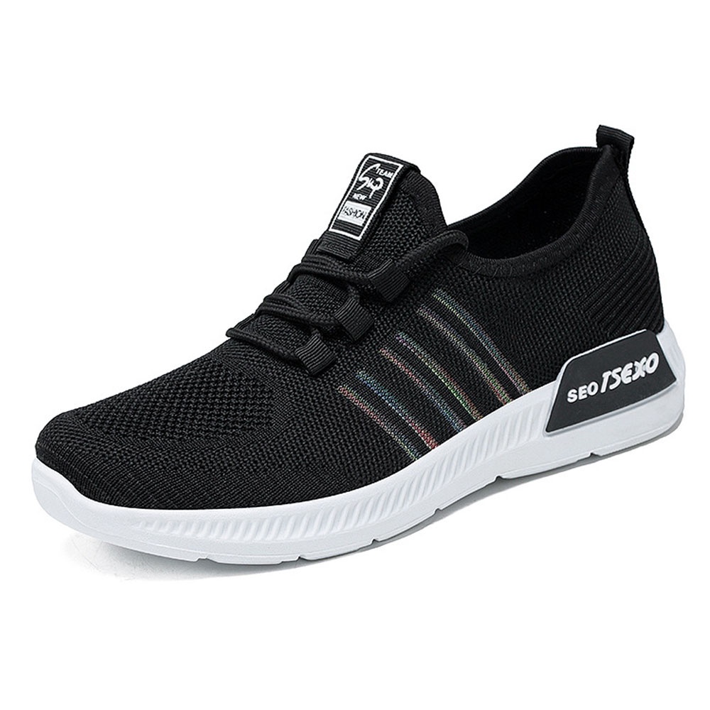 Sepatu wanita sneakers 2022 Sepatu olahraga rajutan terbang sports shoes Bahan Full Karet Anti Licin-N703-Black