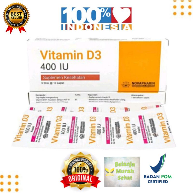 Original Vitamin D3 400IU Novapharin 1 Box Isi 30 Kaplet ORIGINAL Harga Distributor Kemasan Baru