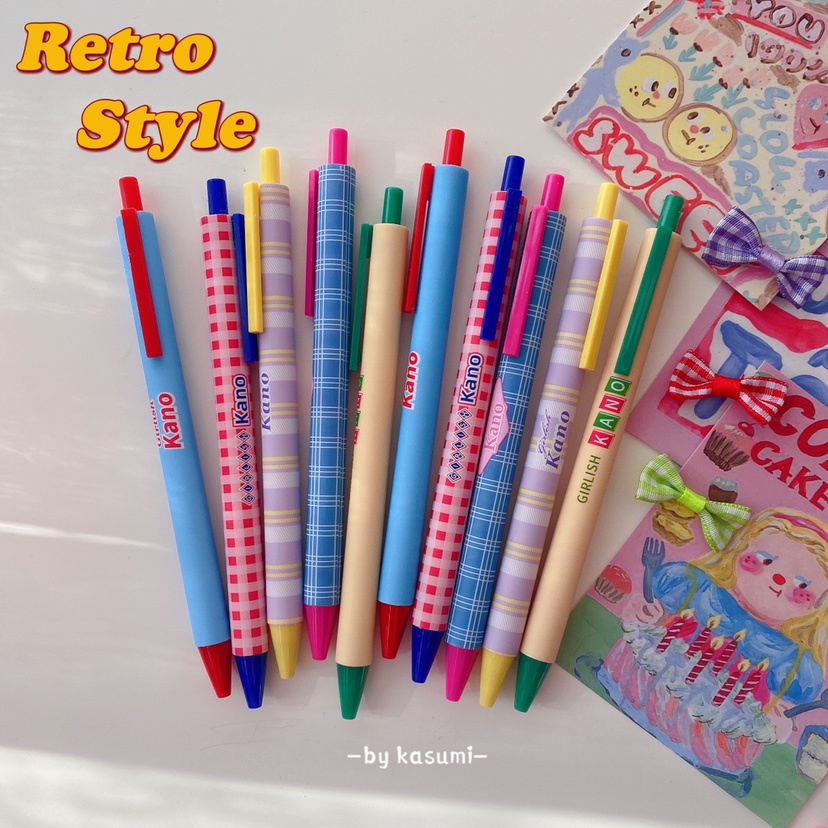 5pcs / set Pulpen Gel Retro Gaya Amerika Warna Kontras Untuk Stationery Pelajar