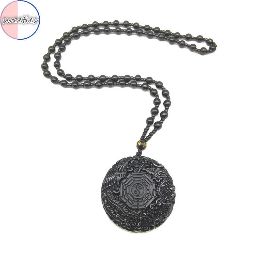 Kalung Liontin Obsidian Motif Naga Phoenix Gaya retro Punk Untuk Pria Dan Wanita