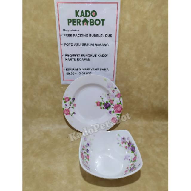 Piring makan melamine + mangkok set - piring makan set isi 2pcs O6 pink