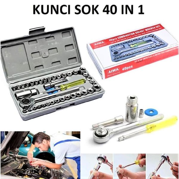 Kunci Pas 40 Pcs Multipurpose Combination Socket Wrench / Kunci Sok 40 in 1