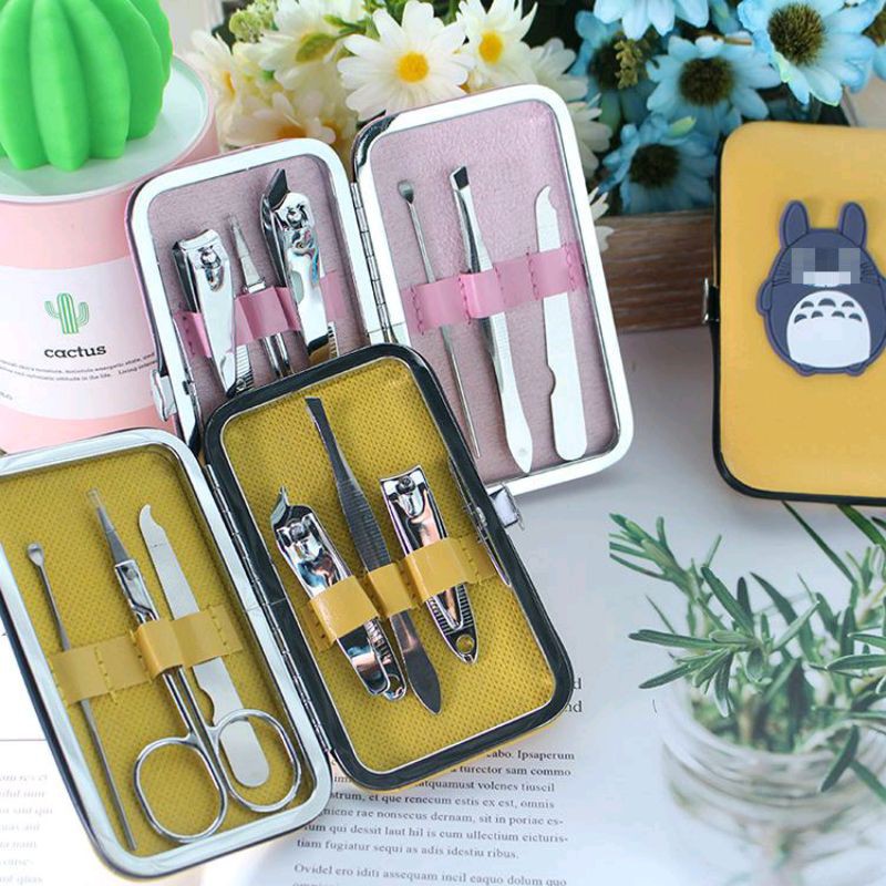 manicure set karakter dompet kulit 6in1 motif nail clipper perawatan gunting kuku pedicure box gunting kuku set nail scissors set stainless