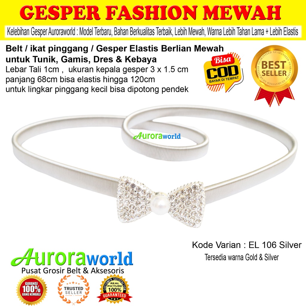 Auroraworld ikat pinggang wanita fashion Belt cewek gesper elastis sabuk pinggang bisa untuk size small hingga jumbo untuk dress gamis tunik kebaya bisa COD - EL-1B