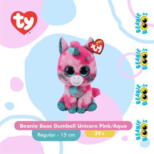 TY Beanie Boos Gumball Unicorn Pink/Aqua (Regular) - Boneka Unicorn