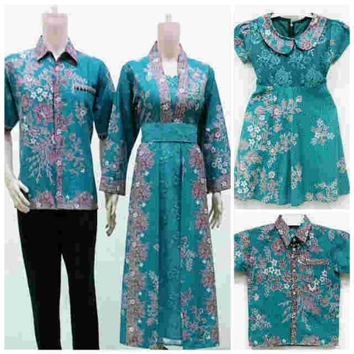 Dijual Sarimbit Pasangan Keluarga Gamis Maxi Long Dress Batik 1088 Tosca Berkualitas