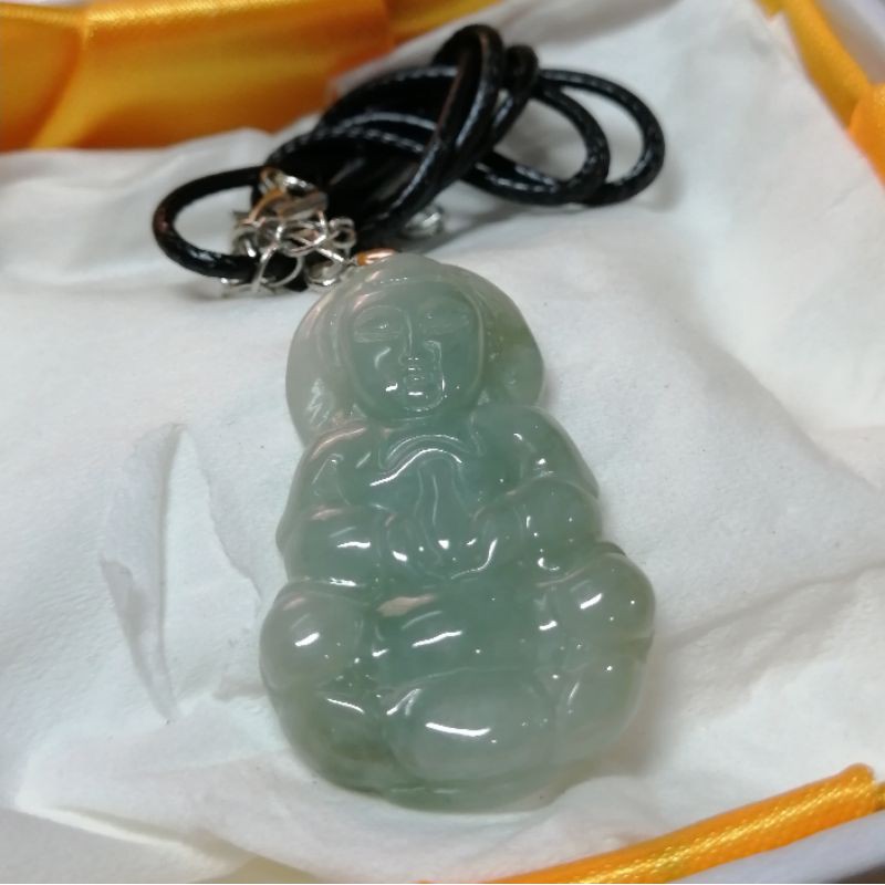 acpl015 Liontin Giok Jadeite Ice Green Ukiran Avalokitesvara Guan Yin